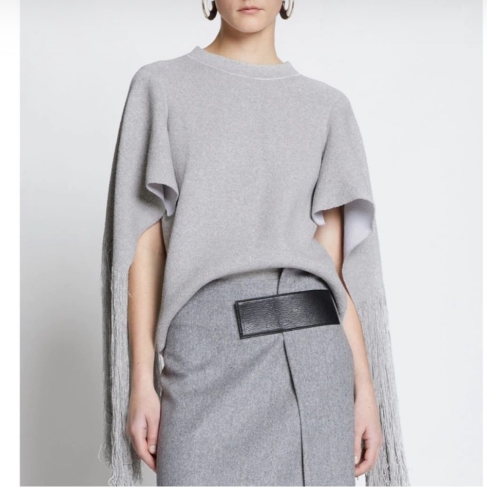 Proenza Schouler cape effect fringed cotton blend sweater